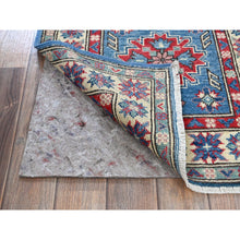 Load image into Gallery viewer, 2&#39;x5&#39;10&quot; Bayern Blue, Kazak with Tribal Medallions Design, Hand Knotted, Soft and Vibrant Wool, Denser Weave, Vegetable Dyes, Narrow Runner, Oriental Rug FWR3012