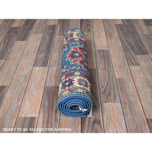 Load image into Gallery viewer, 2&#39;x5&#39;10&quot; Bayern Blue, Kazak with Tribal Medallions Design, Hand Knotted, Soft and Vibrant Wool, Denser Weave, Vegetable Dyes, Narrow Runner, Oriental Rug FWR3012