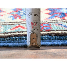 Load image into Gallery viewer, 2&#39;x5&#39;10&quot; Bayern Blue, Kazak with Tribal Medallions Design, Hand Knotted, Soft and Vibrant Wool, Denser Weave, Vegetable Dyes, Narrow Runner, Oriental Rug FWR3012