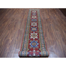 Load image into Gallery viewer, 2&#39;8&quot;x19&#39;5&quot; Red Super Kazak Pure Wool Geometric Design XL Runner Hand-Knotted Oriental Rug FWR303450