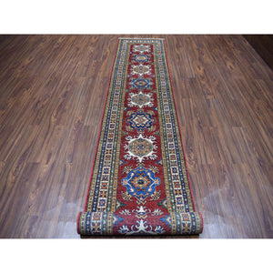 2'8"x19'5" Red Super Kazak Pure Wool Geometric Design XL Runner Hand-Knotted Oriental Rug FWR303450