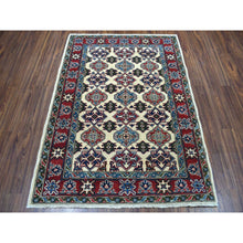 Load image into Gallery viewer, 4&#39;3&quot;x5&#39;7&quot; Ivory Kazak Pure Wool Geometric Design Hand-Knotted Oriental Rug FWR303888