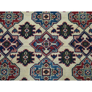4'3"x5'7" Ivory Kazak Pure Wool Geometric Design Hand-Knotted Oriental Rug FWR303888
