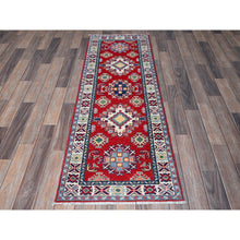 Load image into Gallery viewer, 2&#39;x5&#39;9&quot; Imperial Red, Kazak With Geometric Medallions Design, Hand Knotted, Soft And Shiny Wool, Denser Weave, Vegetable Dyes, Narrow Runner, Oriental Rug FWR3036