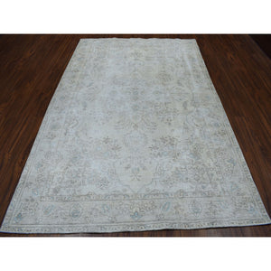 6'3"x9'5" Vintage White Wash Tabriz Worn Wool Hand-knotted Oriental Rug FWR304434