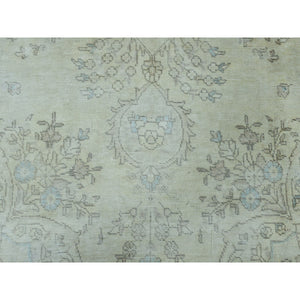 6'3"x9'5" Vintage White Wash Tabriz Worn Wool Hand-Knotted Oriental Rug FWR304434