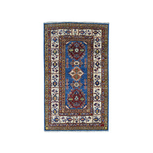 Load image into Gallery viewer, 2&#39;9&quot;x4&#39;2&quot; Blue Super Kazak Pure Wool Geometric Design Hand-Knotted Oriental Rug FWR305346