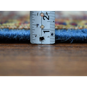 2'9"x4'2" Blue Super Kazak Pure Wool Geometric Design Hand-Knotted Oriental Rug FWR305346