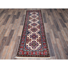 Load image into Gallery viewer, 1&#39;10&quot;x6&#39; Pearl White, Kazak With Tribal Medallions Design, Hand Knotted, Soft And Velvety Wool, Denser Weave, Vegetable Dyes, Narrow Runner, Oriental Rug FWR3048
