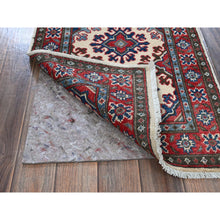 Load image into Gallery viewer, 1&#39;10&quot;x6&#39; Pearl White, Kazak With Tribal Medallions Design, Hand Knotted, Soft And Velvety Wool, Denser Weave, Vegetable Dyes, Narrow Runner, Oriental Rug FWR3048