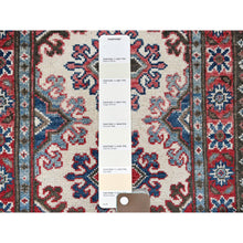 Load image into Gallery viewer, 1&#39;10&quot;x6&#39; Pearl White, Kazak With Tribal Medallions Design, Hand Knotted, Soft And Velvety Wool, Denser Weave, Vegetable Dyes, Narrow Runner, Oriental Rug FWR3048