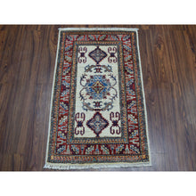 Load image into Gallery viewer, 2&#39;1&quot;x3&#39;2&quot; Ivory Super Kazak Pure Wool Geometric Design Hand-knotted Oriental Rug FWR306078