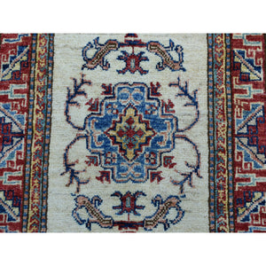 2'1"x3'2" Ivory Super Kazak Pure Wool Geometric Design Hand-knotted Oriental Rug FWR306078