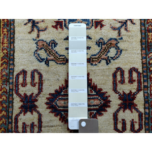 2'1"x3'2" Ivory Super Kazak Pure Wool Geometric Design Hand-knotted Oriental Rug FWR306078