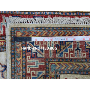 2'1"x3'2" Ivory Super Kazak Pure Wool Geometric Design Hand-knotted Oriental Rug FWR306078