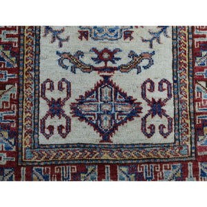 2'2"x3'1" Ivory Super Kazak Pure Wool Geometric Design Hand-knotted Oriental Rug FWR306120