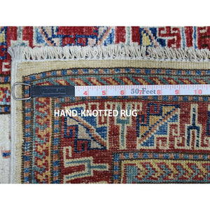 2'2"x3'1" Ivory Super Kazak Pure Wool Geometric Design Hand-knotted Oriental Rug FWR306120