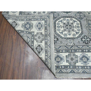 8'x10' Gray Pure Wool Hand-knotted Peshawar With Karajeh Design Oriental Rug FWR307320
