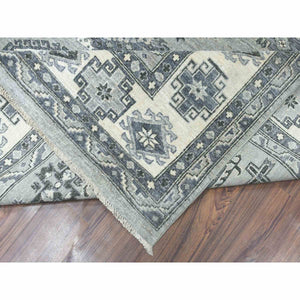 8'x10' Gray Pure Wool Hand-knotted Peshawar With Karajeh Design Oriental Rug FWR307320