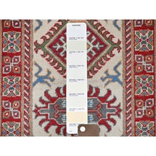 Load image into Gallery viewer, 2&#39;x5&#39;10&quot; Chiffon White, Kazak with Tribal Medallions Design, Hand Knotted, Soft and Velvety Wool, Denser Weave, Vegetable Dyes, Narrow Runner, Oriental Rug FWR3072