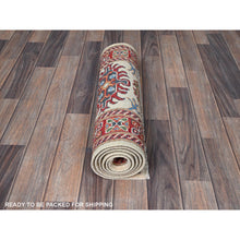 Load image into Gallery viewer, 2&#39;x5&#39;10&quot; Chiffon White, Kazak with Tribal Medallions Design, Hand Knotted, Soft and Velvety Wool, Denser Weave, Vegetable Dyes, Narrow Runner, Oriental Rug FWR3072