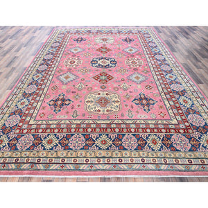 8'9"x11'8" Rose Pink, Kazak With Tribal Medallions Design, Hand Knotted, Soft And Shiny Wool, Vegetable Dyes, Denser Weave, Oriental Rug FWR3084