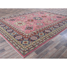 Load image into Gallery viewer, 8&#39;9&quot;x11&#39;8&quot; Rose Pink, Kazak With Tribal Medallions Design, Hand Knotted, Soft And Shiny Wool, Vegetable Dyes, Denser Weave, Oriental Rug FWR3084