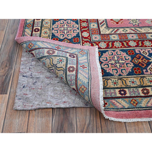 8'9"x11'8" Rose Pink, Kazak With Tribal Medallions Design, Hand Knotted, Soft And Shiny Wool, Vegetable Dyes, Denser Weave, Oriental Rug FWR3084