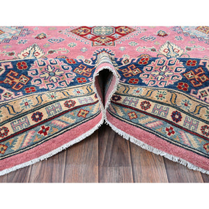 8'9"x11'8" Rose Pink, Kazak With Tribal Medallions Design, Hand Knotted, Soft And Shiny Wool, Vegetable Dyes, Denser Weave, Oriental Rug FWR3084