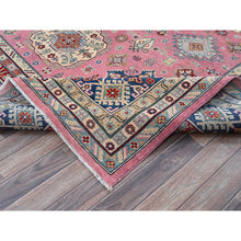 Load image into Gallery viewer, 8&#39;9&quot;x11&#39;8&quot; Rose Pink, Kazak With Tribal Medallions Design, Hand Knotted, Soft And Shiny Wool, Vegetable Dyes, Denser Weave, Oriental Rug FWR3084