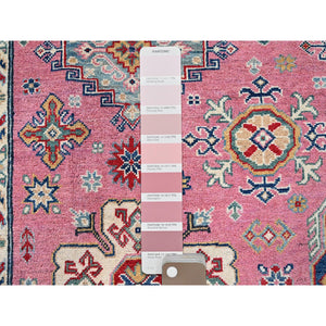 8'9"x11'8" Rose Pink, Kazak With Tribal Medallions Design, Hand Knotted, Soft And Shiny Wool, Vegetable Dyes, Denser Weave, Oriental Rug FWR3084