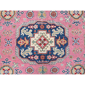 8'9"x11'8" Rose Pink, Kazak With Tribal Medallions Design, Hand Knotted, Soft And Shiny Wool, Vegetable Dyes, Denser Weave, Oriental Rug FWR3084