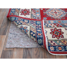 Load image into Gallery viewer, 9&#39;x12&#39; Scarlet Red, Kazak with Geometric Medallions Design, Hand Knotted, Soft and Vibrant Wool, Denser Weave, Vegetable Dyes, Oriental Rug FWR3090