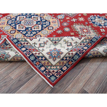 Load image into Gallery viewer, 9&#39;x12&#39; Scarlet Red, Kazak with Geometric Medallions Design, Hand Knotted, Soft and Vibrant Wool, Denser Weave, Vegetable Dyes, Oriental Rug FWR3090