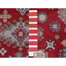 Load image into Gallery viewer, 9&#39;x12&#39; Scarlet Red, Kazak with Geometric Medallions Design, Hand Knotted, Soft and Vibrant Wool, Denser Weave, Vegetable Dyes, Oriental Rug FWR3090