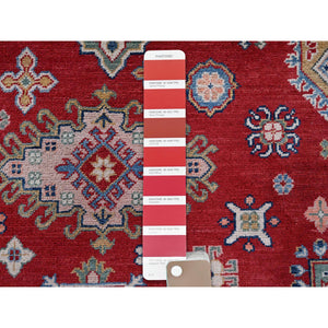 9'x12' Scarlet Red, Kazak with Geometric Medallions Design, Hand Knotted, Soft and Vibrant Wool, Denser Weave, Vegetable Dyes, Oriental Rug FWR3090