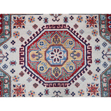 Load image into Gallery viewer, 9&#39;x12&#39; Scarlet Red, Kazak with Geometric Medallions Design, Hand Knotted, Soft and Vibrant Wool, Denser Weave, Vegetable Dyes, Oriental Rug FWR3090