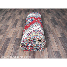 Load image into Gallery viewer, 9&#39;x12&#39; Scarlet Red, Kazak with Geometric Medallions Design, Hand Knotted, Soft and Vibrant Wool, Denser Weave, Vegetable Dyes, Oriental Rug FWR3090