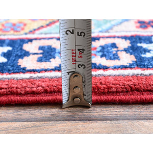 9'x12' Scarlet Red, Kazak with Geometric Medallions Design, Hand Knotted, Soft and Vibrant Wool, Denser Weave, Vegetable Dyes, Oriental Rug FWR3090
