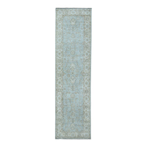 2'7"x9'9" White Wash Peshawar Pure Wool Hand-Knotted Runner Oriental Rug FWR309852