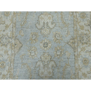2'7"x9'9" White Wash Peshawar Pure Wool Hand-Knotted Runner Oriental Rug FWR309852