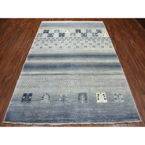 5'10"x8'6" Blue Kashkuli Gabbeh Pictorial Pure Wool Hand-knotted Oriental Rug FWR309936