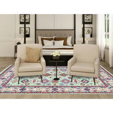 Load image into Gallery viewer, 8&#39;x9&#39;10&quot; Pistachio Green, Kazak with Geometric Medallions Design, Soft and Velvety Wool, Hand Knotted, Denser Weave, Vegetable Dyes, Oriental Rug FWR3102