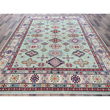 Load image into Gallery viewer, 8&#39;x9&#39;10&quot; Pistachio Green, Kazak with Geometric Medallions Design, Soft and Velvety Wool, Hand Knotted, Denser Weave, Vegetable Dyes, Oriental Rug FWR3102