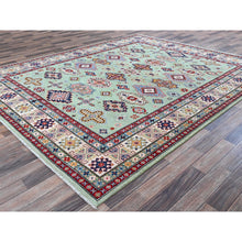 Load image into Gallery viewer, 8&#39;x9&#39;10&quot; Pistachio Green, Kazak with Geometric Medallions Design, Soft and Velvety Wool, Hand Knotted, Denser Weave, Vegetable Dyes, Oriental Rug FWR3102