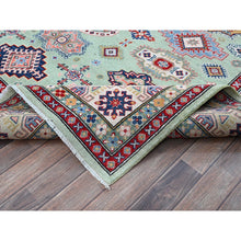 Load image into Gallery viewer, 8&#39;x9&#39;10&quot; Pistachio Green, Kazak with Geometric Medallions Design, Soft and Velvety Wool, Hand Knotted, Denser Weave, Vegetable Dyes, Oriental Rug FWR3102