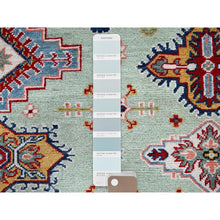 Load image into Gallery viewer, 8&#39;x9&#39;10&quot; Pistachio Green, Kazak with Geometric Medallions Design, Soft and Velvety Wool, Hand Knotted, Denser Weave, Vegetable Dyes, Oriental Rug FWR3102