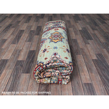 Load image into Gallery viewer, 8&#39;x9&#39;10&quot; Pistachio Green, Kazak with Geometric Medallions Design, Soft and Velvety Wool, Hand Knotted, Denser Weave, Vegetable Dyes, Oriental Rug FWR3102