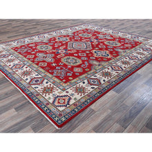 Load image into Gallery viewer, 8&#39;2&quot;x10&#39;2&quot; Crimson Red, Kazak With Geometric Medallions Design, Soft And Velvety Wool, Hand Knotted, Denser Weave, Vegetable Dyes, Oriental Rug FWR3108