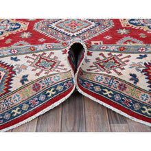 Load image into Gallery viewer, 8&#39;2&quot;x10&#39;2&quot; Crimson Red, Kazak With Geometric Medallions Design, Soft And Velvety Wool, Hand Knotted, Denser Weave, Vegetable Dyes, Oriental Rug FWR3108